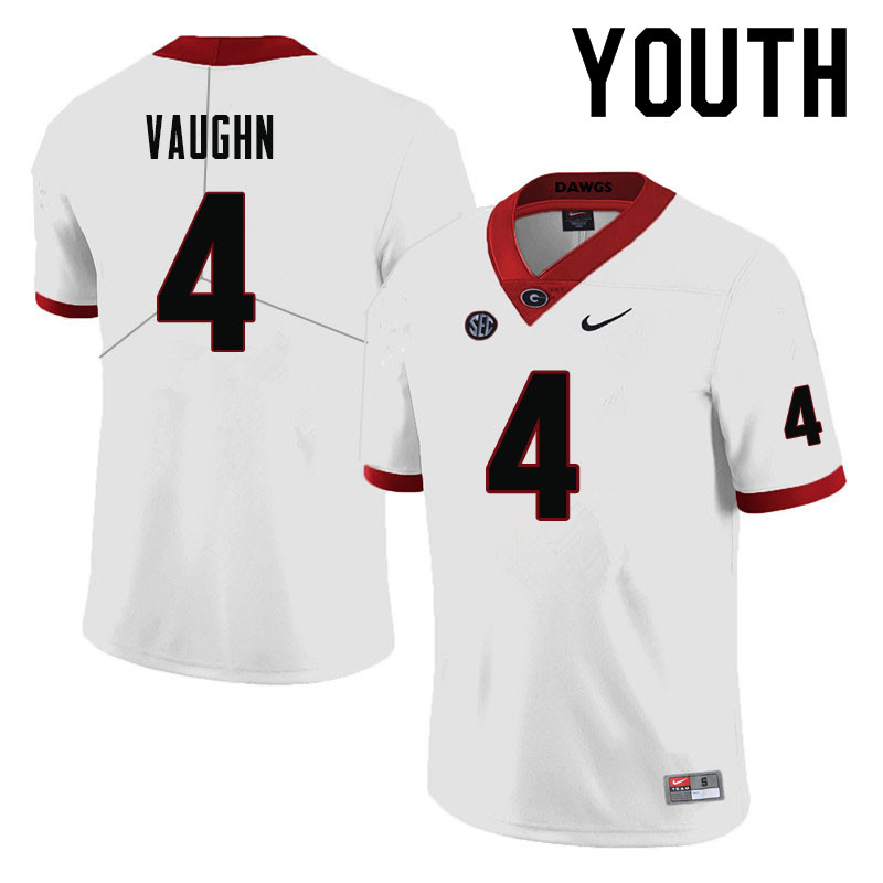 Georgia Bulldogs Youth Sam Vaughn #4 White Stitched College UGA Football Jersey 23DA015CN